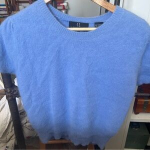 Vintage Carole Little Women's Blue Angora Blend Short Sleeve Sweater Top sz L
